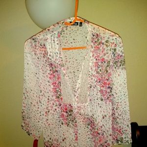 3/4 sleeve sheer blouse sheer v line neck